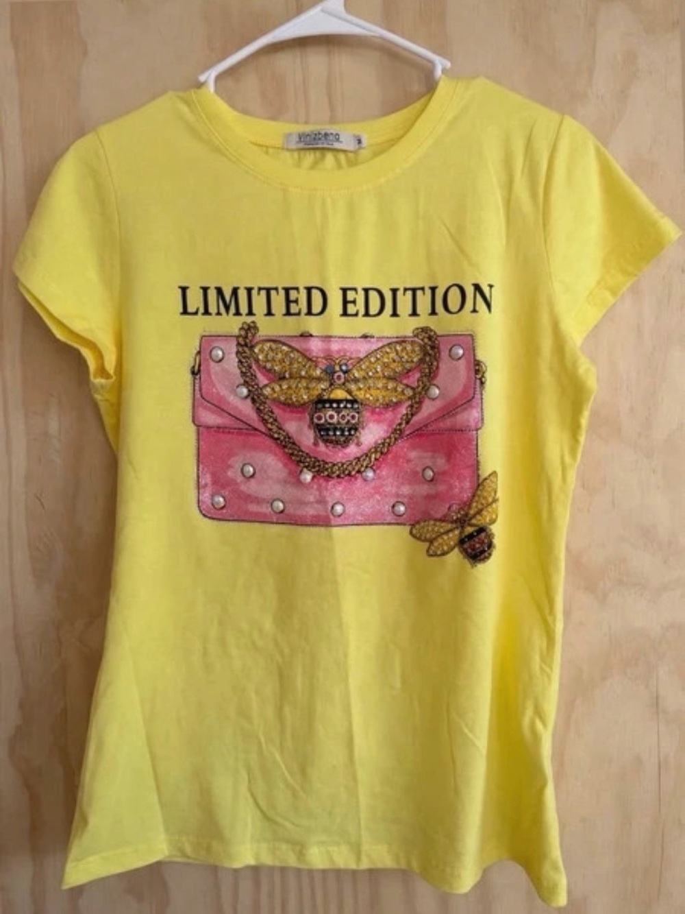 Vinizbena Limited Edition Yellow Graphic Tee with Pink Bag Motif